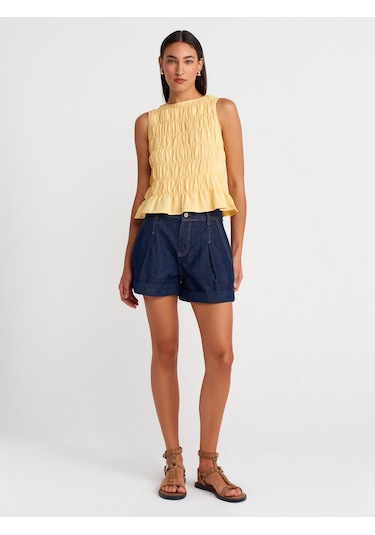 Dilvin 50845 Kolsuz Crop Bluz-sarı Sari