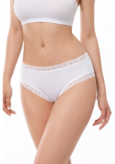 Malabadi Kadın 3'lü Paket Ultra Yumuşak Micro Modal Dantelli Slip Külot 3m700 Beyaz