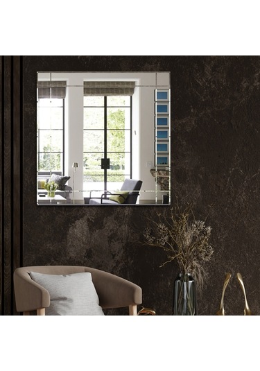 Ayna | Düz Ayna | Dikdörtgen Kanallı - Kare Ayna | 60Cm X 60Cm Şeffaf