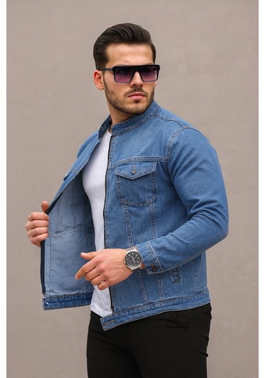 Fermuarlı Erkek Kot Ceket-1591 - Mavi Renk Mavi