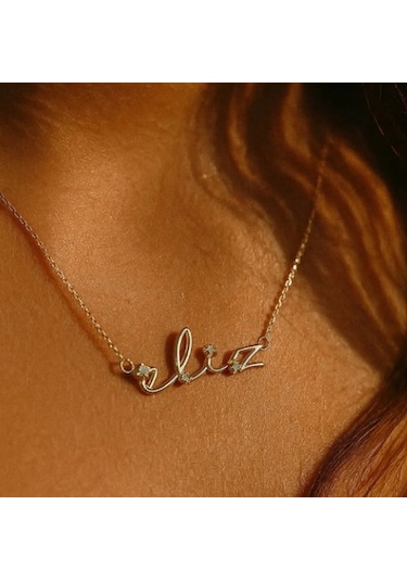 Kadın Gümüş Kolye - Taşlı Trend İsim Kişiye Özel Işıklı Kutuda Sevgiliye Eşe Anneye Altın