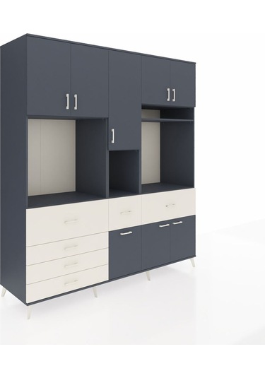 Kronos Dolap 10 Raflı 6 Çekmeceli 8 Kapaklı 220x59x243 Antrasit-antrasit/aytaşı Antrasıt/aytası