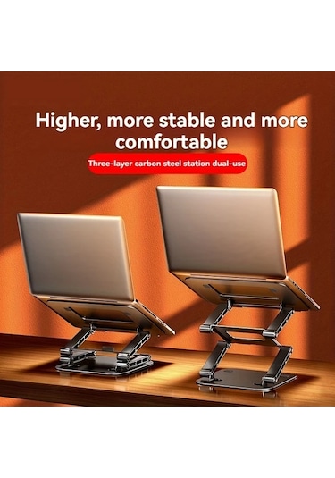 Oldfriend Simli Gri Uc Katmanli Ayarlanabilir Laptop Standi Notebook Desteği Ergonomik Isi Dagilimi Katlanabilir