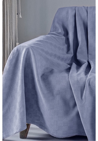 Koltuk Örtüsü %100 Pamuk Yatak Örtüsü Pike 200 X 230 Cm Mavi