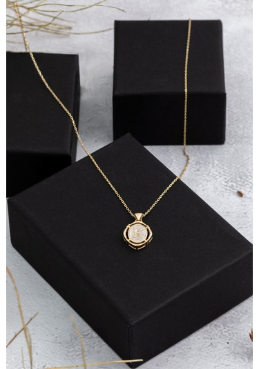 Uşaklıhafız 14 Ayar Altın Küçük Boy Sedefli E Harfi Kolye