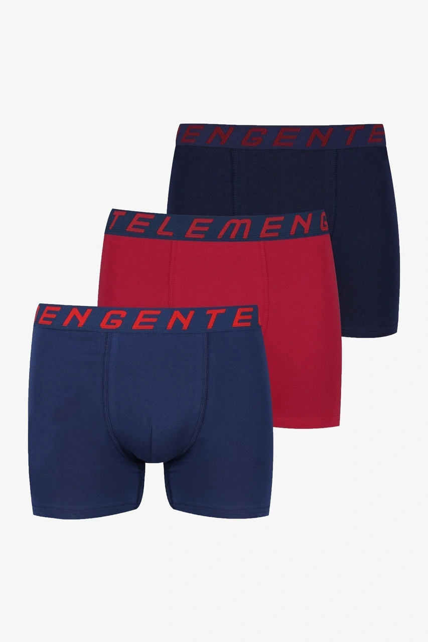 Erkek 3'lü Pamuklu Likralı Boxer 9175-64-2 Lacivert