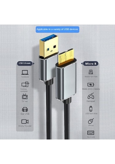 Qingmipy Usb3.0 Mikro Veri Kablosu, 1m Uzunlukta, Cep Diski Kutusu Ve Dizüstü Bilgisayarlar İçin Hızlı Transfer Kablo