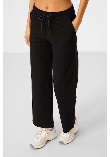 Siyah Dik Yaka Fermuarlı Pamuklu Kadın Eşofman Tunik Takım - 95346 Siyah