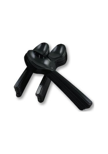 Sert Kalın Plastik Kaşık 1. Kalite Lüks Siyah Kaşık 100 Adet