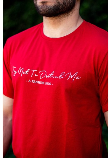 Erkek Kırmızı El Yazısı İmza Baskı Kısa Kollu Bisiklet Yaka Erkek T-shirt 22etsheyaz 001