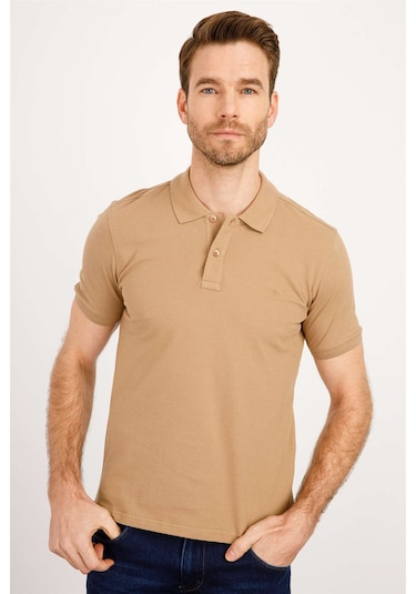 Erkek Vizon Modernfit / Dar Kalıp Polo Yaka Tişört-3965 Vizon