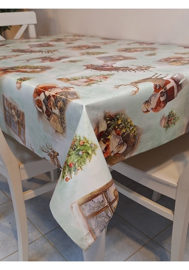 Yeni Yıl Desenli Elyaflı Pvc Masa Örtüsü Silinebilir Ve Su Geçirmez Muşamba Yeşil