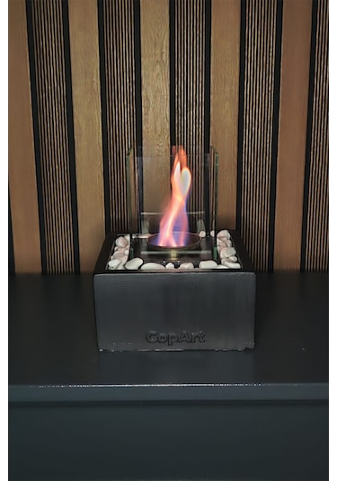 Quadrata Siyah Biyoetanol Masaüstü Şömine - 1 Lt Yakıt Ve Dekoratif Taş Hediye