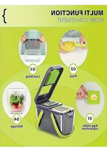 Ankatek Çok Fonksiyonlu Sebze Kesme Aracı, Green Yeşil, Şekilli Kesim, Kırmızı Ayracı, Mutfak Gereksinimi Yeşil Yeşil