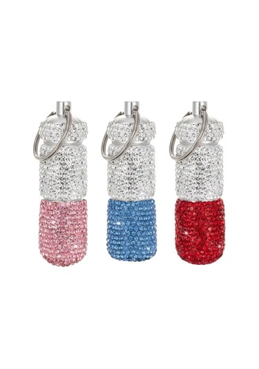 2'si 1 Arada Bling Hap Kutusu Düzenleyici Taşınabilir Mini Kristal Hap Saklama Kutusu Seyahat İçin Su Geçirmez Sevimli Yapay Elmas Hap Kutusu Beyaz Ve Siyah,