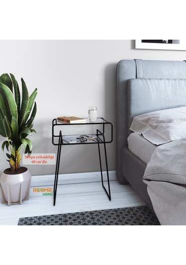 Catchme Retro Yan Sehpa. Metal Sehpa.Cam Sehpa.Salon. Yatak Odası