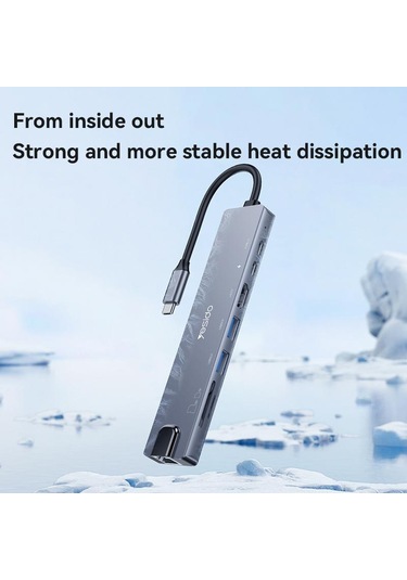 Yesido Hb27 8'i 1 Arada Tip-c 3.1 Çok İşlevli Hub Adaptör Yerleştirme İstasyonu Koyu Gri