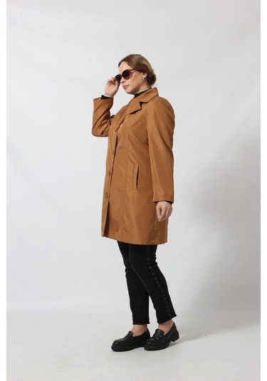 1670 Düğmeli Cep Detaylı Bondit Ceket Hardal