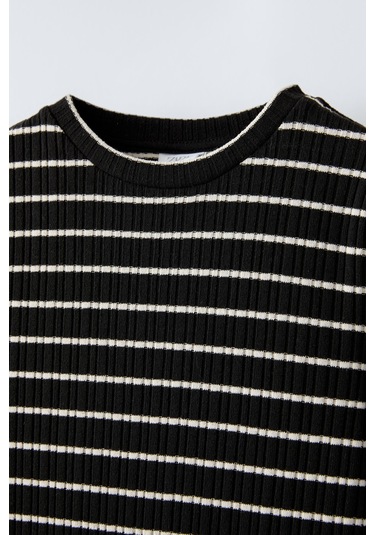 Çizgili Kız Çocuk Uzun Elbise Siyah