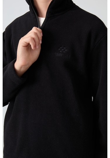 Tommy Life Siyah Kalın Yumuşak Dokulu Standart Fit Nakışlı Polar Erkek Çocuk Sweatshirt - 11221 Siyah
