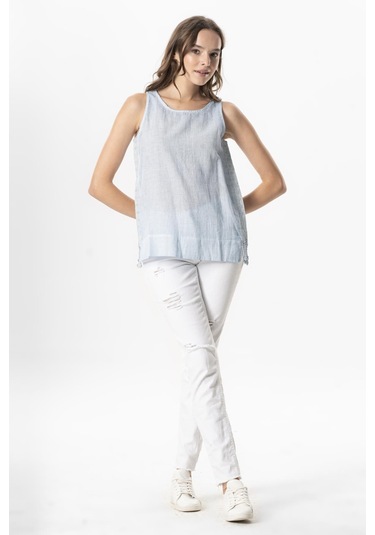 Kolsuz Poplin Zeyno Yazlık Bluz Buz Mavi Bmv Buz Mavi