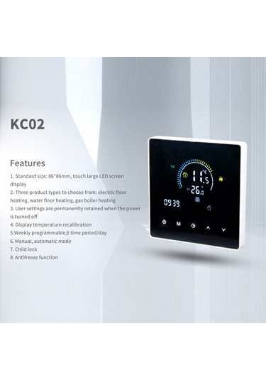 Geeksen Akıllı Isıtıcı Kontrolörü K2h16a - Lcd Dokunmatik Ekran, 7 Gün Programlanabilir, 6 Zaman Aralığı, Çocuk Kilidi, Cam Paneli, Sıcaklık Gösterimi