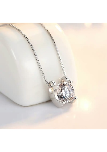 0.80 Carat Zirkon Taşlı Gümüş Kap. Tek Taş Kadın Kolye Db01 Beyaz