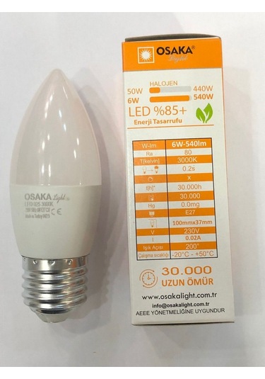 6w 50w 540 Lümen E27 Led Buji 3000 Kelvin Günışığı Tekli Gün Işığı E27 Led Ampul 6 Watt Yok