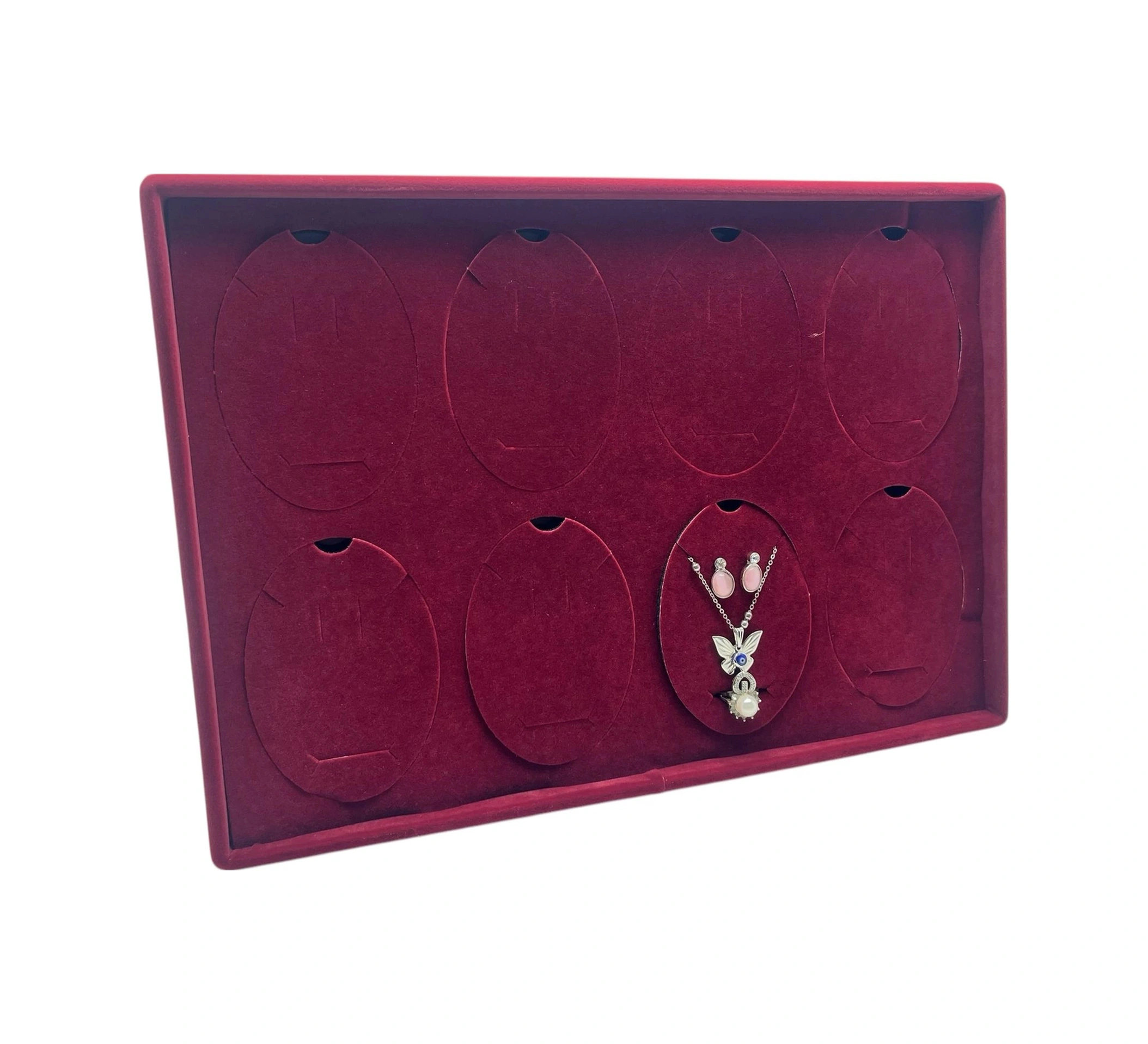 Süet Kumaş Bordo 34-24 Cm Ayaklı 8 Pedli Kolye Tabla Stand