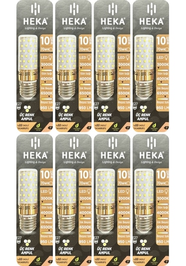 8 Adet Heka 10w 70w Sarı-günışığı-beyaz E27 Duylu Üç Renkli Led Mısır Ampul
