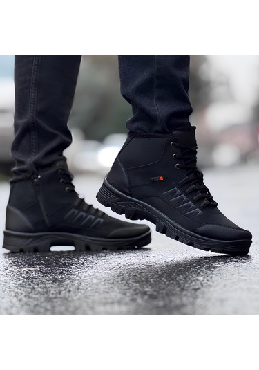 Ghattix Loft Kışlık Fermuarlı Erkek Bot İçi Tüylü Bot Siyah Siyah