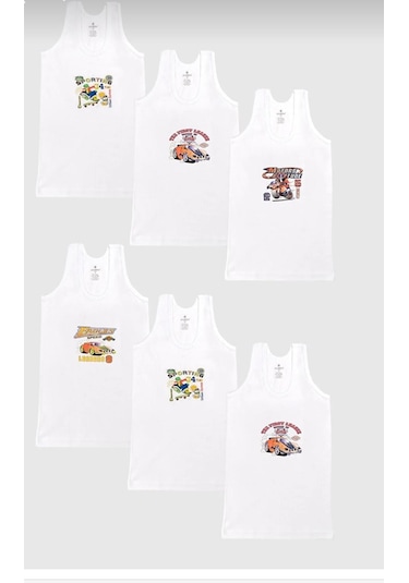 Ceylanoğlu 6'lı Ribana Baskılı Erkek Çocuk Atlet-318 Beyaz