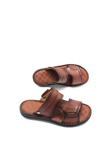 Derilax Hakiki Deri Hafif Tam Ortopedik Masajlı Taba Erkek Terlik Taba