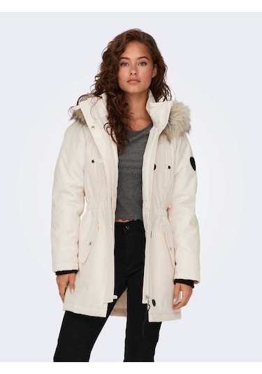 Only Kapüşonlu Ekru Kadın Parka 15304625 001
