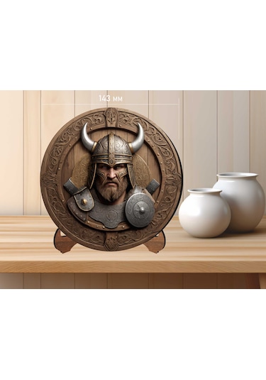 Ahşap Masaüstü Uv Baskılı Viking Temalı Dekoratif Tablo V22 -