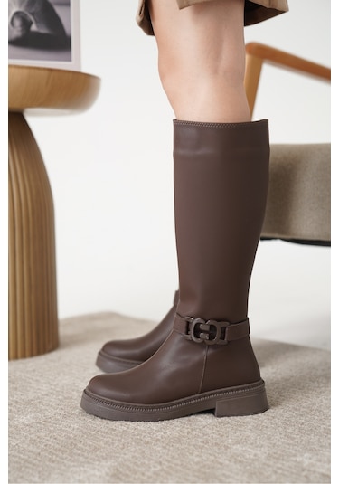 D942 Soğuk Geçirmez Kışlık Kadın Çizme Kahverengi
