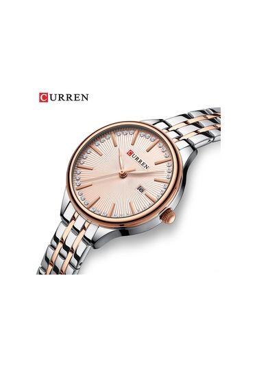 Skycity Curren Kadın Kol Saati 9099: Zaman Ve Takvim Gösterimi, Gümüş Kasa Mavi Gösterge, Çelik Kordon, Günlük Kullanıma Uygun Siyah