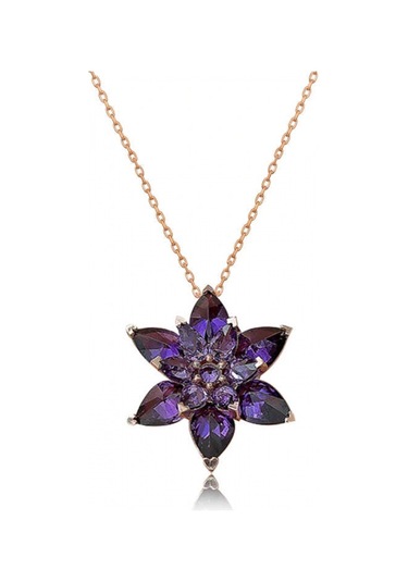 925 Ayar Gümüş Rose Mor Lotus Çiçeği Kolye T5020 599599 Gümüş