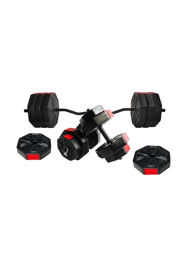 Tanspor 100 KG Halter Full Kısa + Uzun Düz + Z Bar Set-KIRMIZI