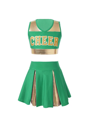 Mavi Çocuk Kız Amigo Dans Elbise Set Kolsuz Mektup Baskı Kırpma Üst Etek Tezahürat Üniforma Mavi