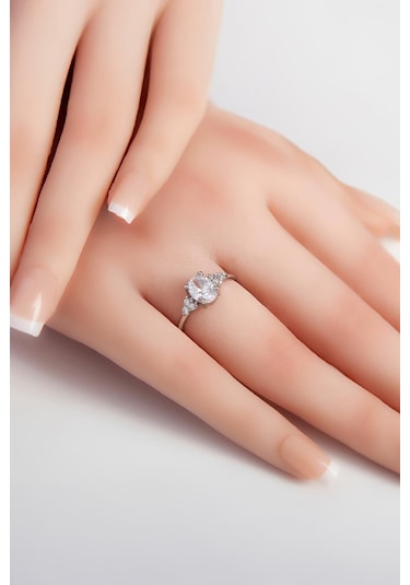 Triple Side Oval Zirkon Taşlı 925 Ayar Gümüş Bayan Yüzük -7977