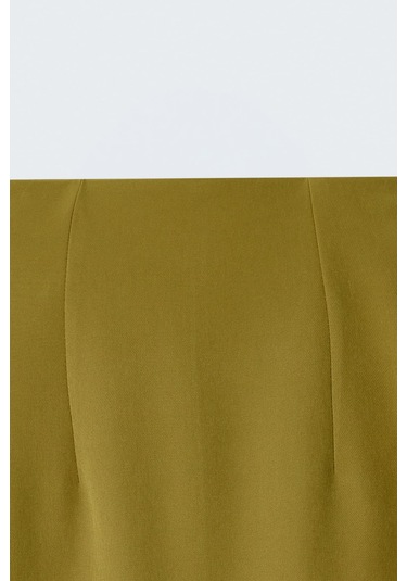 Sateen Düz Kalem Etek - Yağ Yeşili-137385
