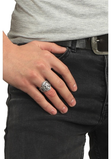 Erkek Antik Gümüş Kaplama Ayarlanabilir Zülfikar Zihgir Yüzük Gümüş