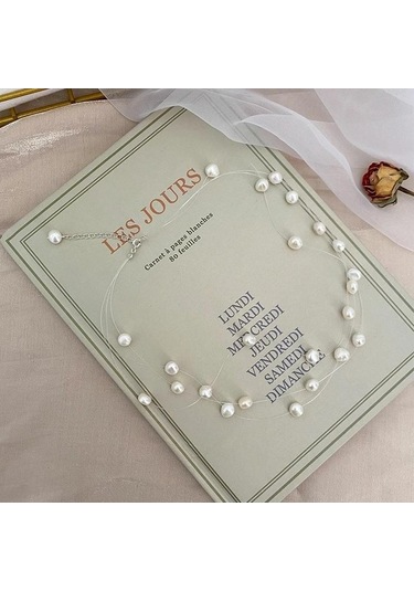 Novahub 925 Ayar Gümüş El Yapımı Barok İnci Gerdanlık, Basit Tarzı Kadın Düğün Takı, Beyaz Doğal Tatlı Su İncileri Beyaz