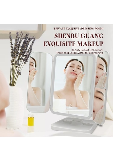 Flybuy Üçlü Sıcaklığı Renk Makyaj Led Katlı Kade Büyütme Aynası Ayarlanabilir 3 +3x +2x Ks Beyaz