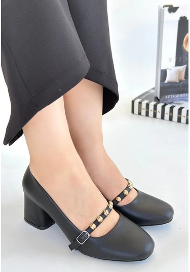 Tino Siyah Cilt Kadın Topuklu Ayakkabı Siyah4