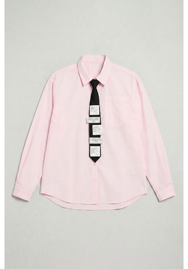Itsbasic Kadın Pembe Renk Oversize Kravatlı Özel Tasarım Bol Kesim Gömlek