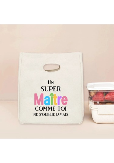 Menıscounter Merci Maitre Fransız Baskılı Termal Öğle Yemeği Çantası - Taşınabilir Yalıtımlı Bento Totealüminyum Folyo11 L Gri