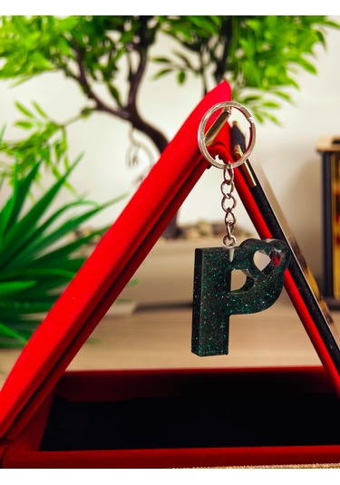 Harfli Anahtarlık Epoksi Kişiye Özel Yapım El Yapımı Harf Anahtarlık Kalp Model Özel Tasarım Hediyelik Ürün Kalp Desenli Simli Anahtarlık Beyaz - Kahverengi