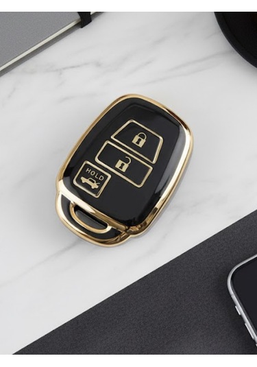 Toyota Rav4 Corolla Camry Yaris Prado Avensis Land Cruiser 3 Buton Nano Anahtar Kılıfı Siyah-gold